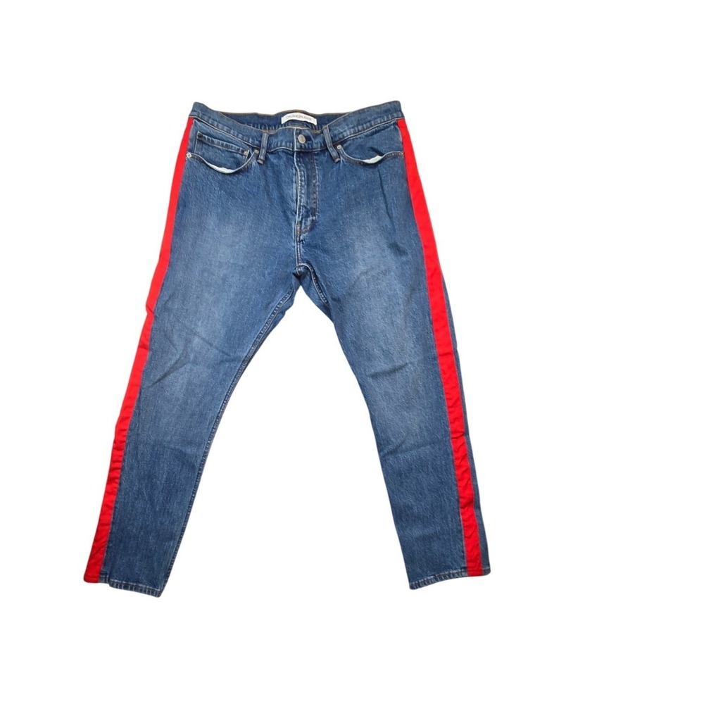 Calvin Klein Jeans Slim Straight Mens 36 Blue Red Side Stripe Denim Streetwear